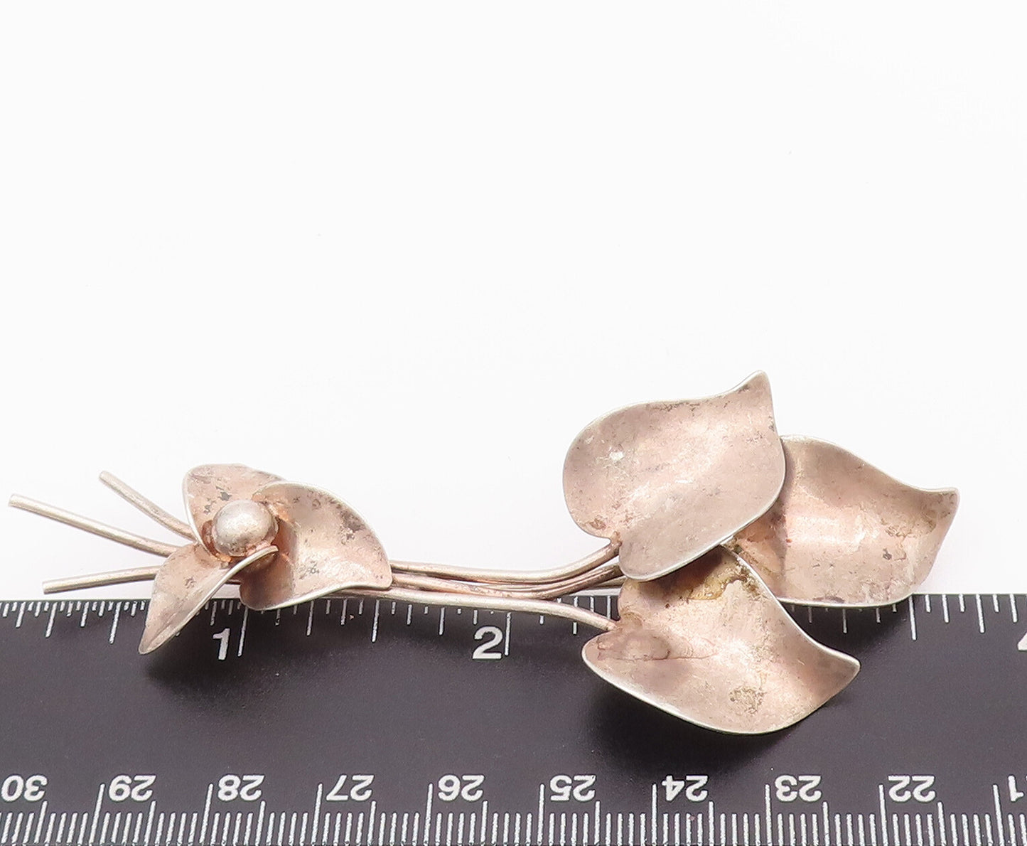 925 Sterling Silver Vintage Brooch Pin Swirly Cutout Solid Leaves  BP10764