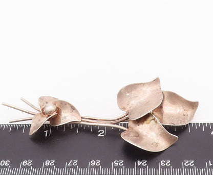925 Sterling Silver Vintage Brooch Pin Swirly Cutout Solid Leaves  BP10764