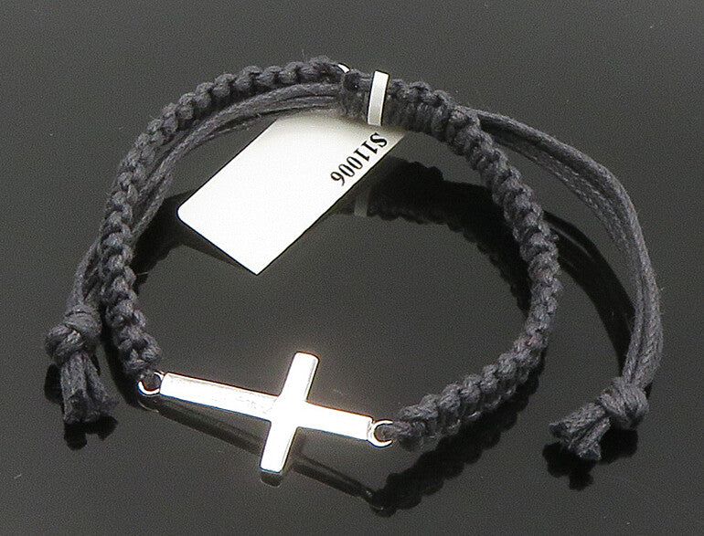 925 Sterling Silver  Religious Cross Adjustable Friendship Bracelet  BT1027