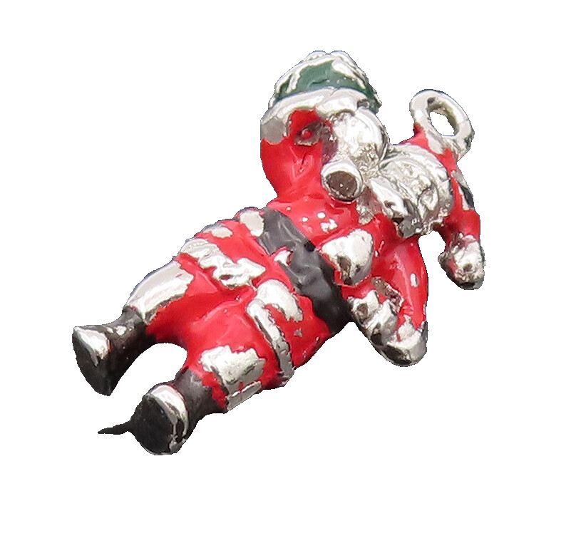 925 Sterling Silver  Vintage Mini Santa Holding Christmas Tree Pendant PT22082