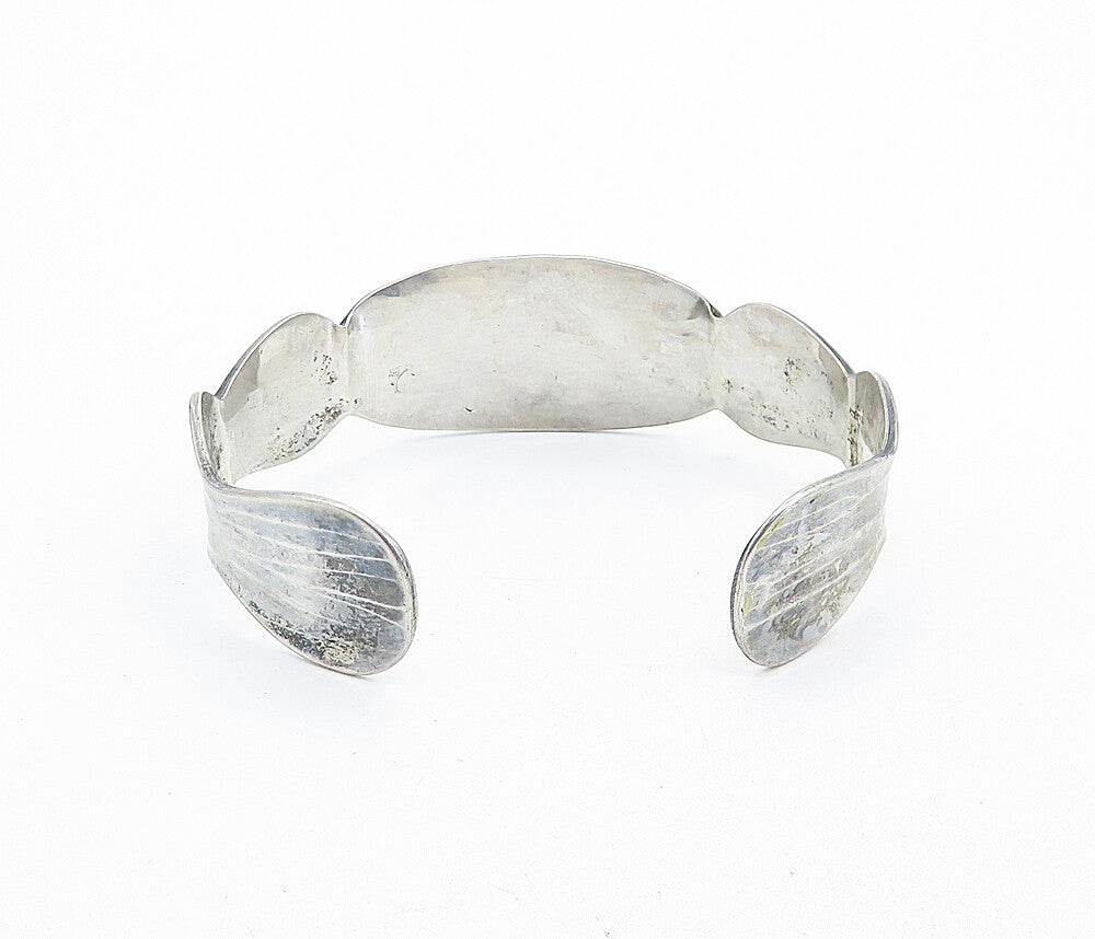 925 Sterling Silver  Vintage Dark Tone Textured Wavy Cuff Bracelet  BT3283