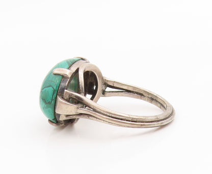 925 Sterling Silver Vintage Ring Modernist Cabochon Malachite Band Sz 8 RG35847