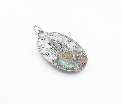 925 Sterling Silver Vintage Virgin Mary Religious Prayer Drop Pendant PT3411