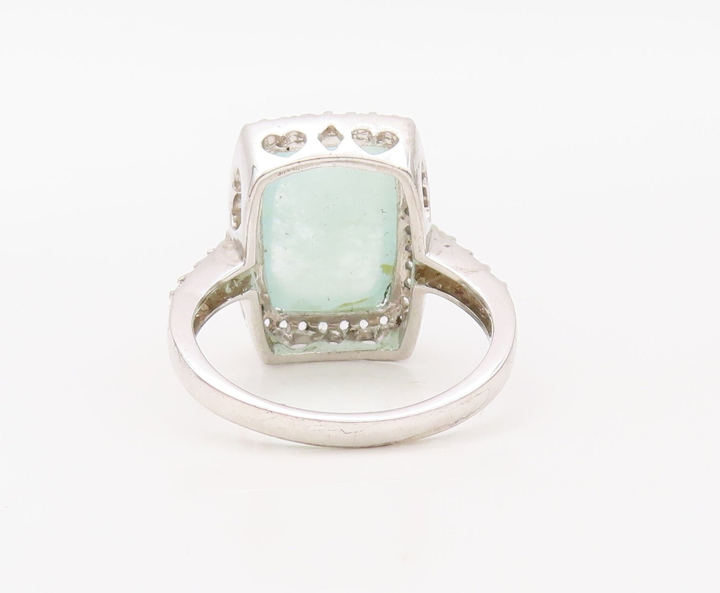 925 Sterling Silver Vintage Ring Green Gemstone Halo CZ Frame  Sz 8.5  RG30758