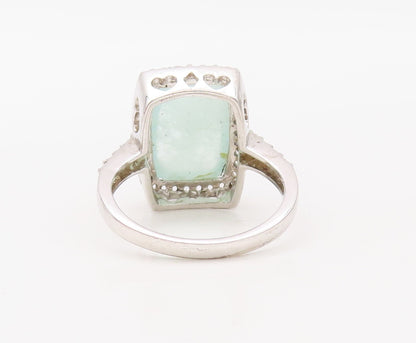 925 Sterling Silver Vintage Ring Green Gemstone Halo CZ Frame  Sz 8.5  RG30758
