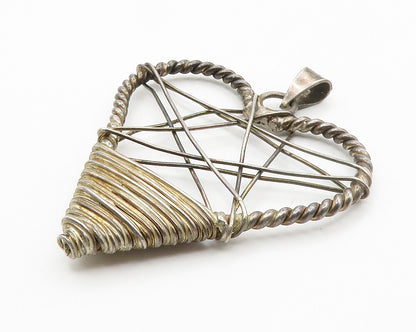 MEXICO 925 Sterling Silver  Vintage Wire Wrapped Love Heart Pendant  PT11446