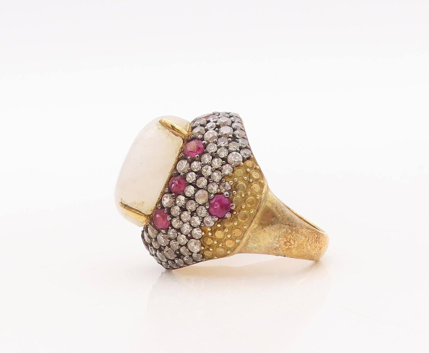 925 Sterling Silver Vintage Ring Gold Plated Cabochon Gemstones  Sz 6.5  RG29346