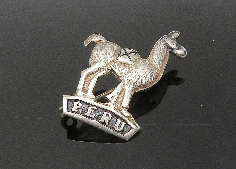 925 Sterling Silver  Vintage Shiny Oxidized Peru Alpaca Brooch Pin  BP8675