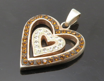 925 Sterling Silver  Vintage Topaz & Citrine Open Love Heart Pendant  PT11200