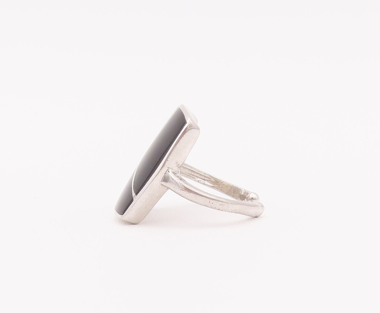 925 Sterling Silver Vintage Ring Rectangle Inlay Onyx CZ  Sz 6 RG28008