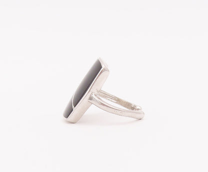 925 Sterling Silver Vintage Ring Rectangle Inlay Onyx CZ  Sz 6 RG28008