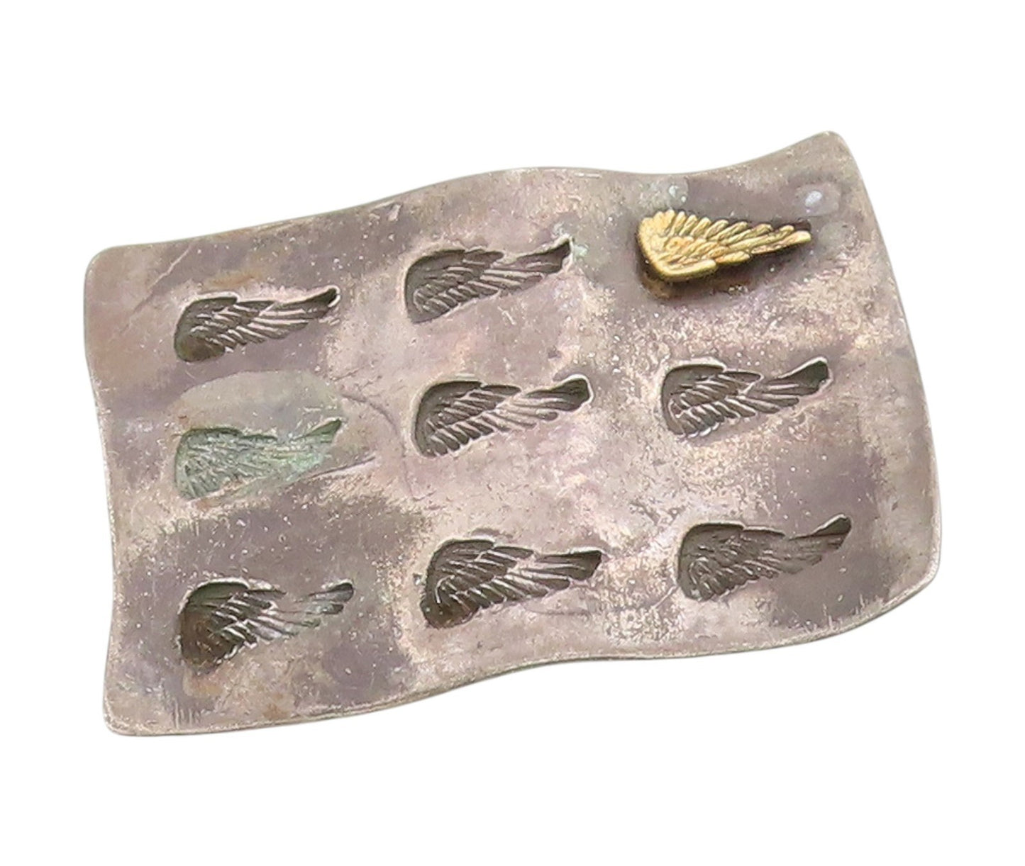925 Sterling Silver Vintage Brooch Pin Modernist Etched Angel Wing Mold  BP12167