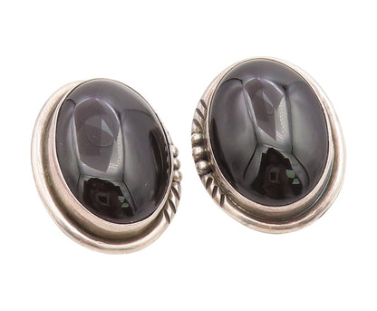 925 Sterling Silver Vintage Earrings JEFFERSON Cabochon Onyx Studs  EG14106