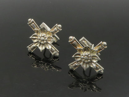 925 Sterling Silver  Vintage Shiny Flower & Cross Solid Cufflinks  TR3264