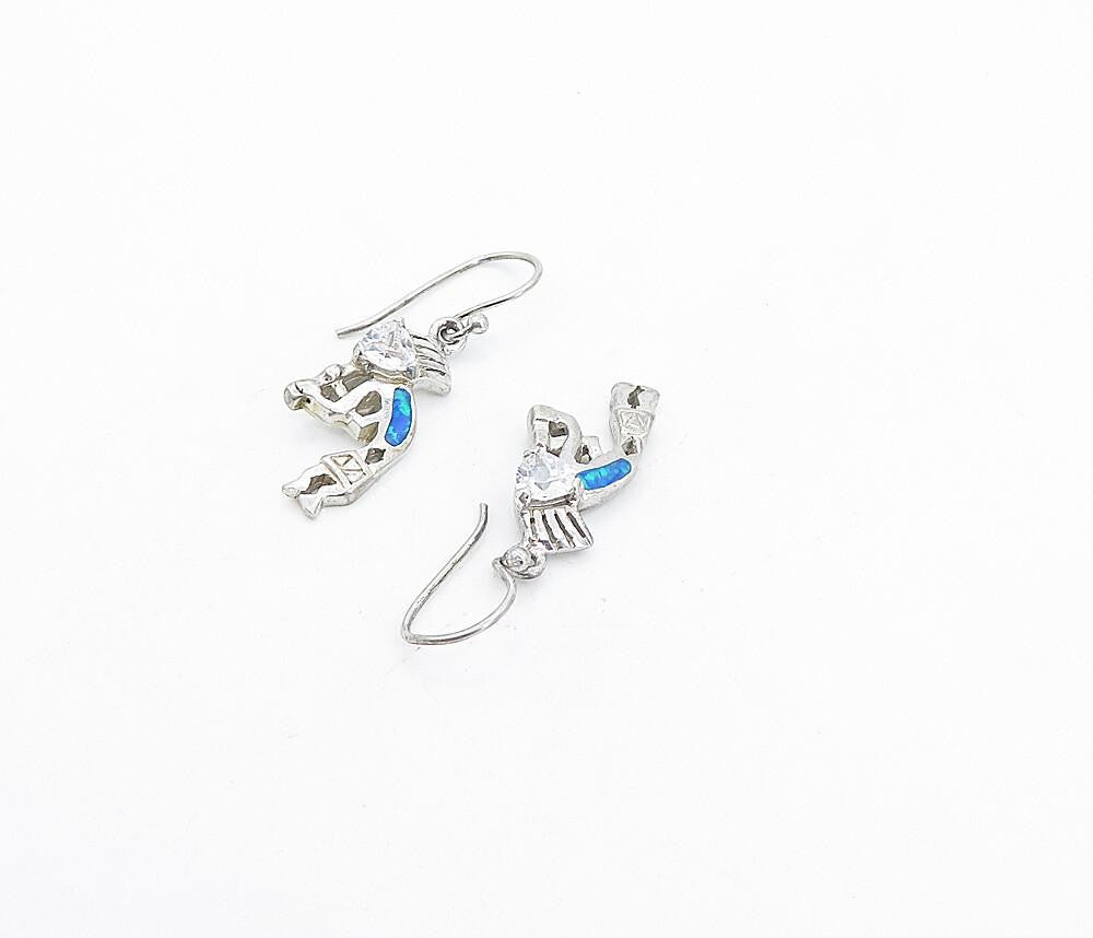 925 Sterling Silver  Fire Opal & Cubic Zirconia Kokopelli Drop Earrings EG3497
