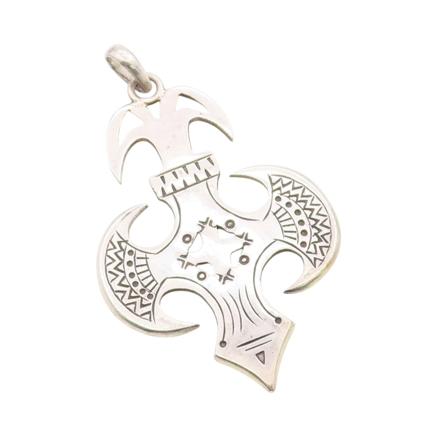 925 Sterling Silver Vintage Pendant Etched Sahara Spirit Amulet Cut Out  PT24829