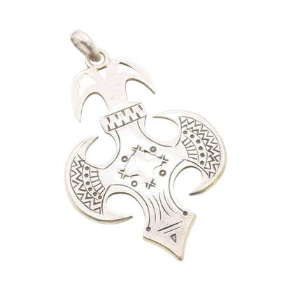 925 Sterling Silver Vintage Pendant Etched Sahara Spirit Amulet Cut Out  PT24829