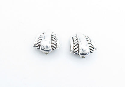 925 Sterling Silver  Vintage Shiny Fluted Design Non Pierce Earrings  EG2407