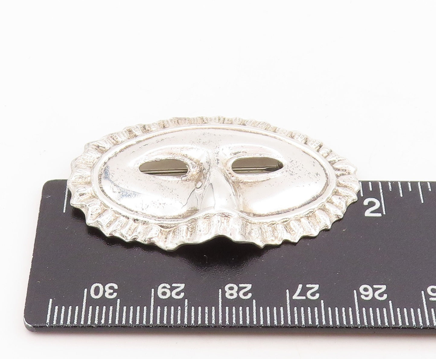925 Sterling Silver Vintage Brooch Carved Carnival Masquerade Mask Pin  BP12044