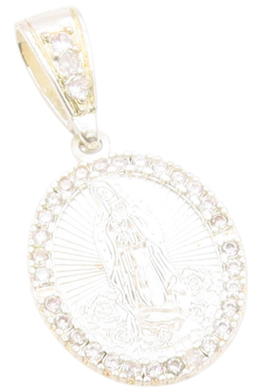925 Sterling Silver Vintage Pendant CZ Virgin Mary Religious Medallion  PT24915
