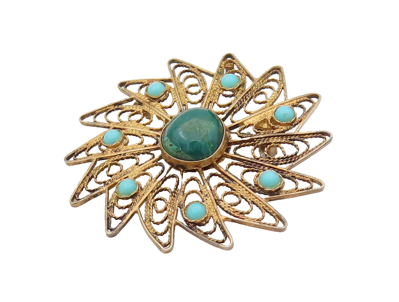 ISRAEL 925 Silver  Vintage Turquoise & Chrysocolla Pinwheel Brooch Pin BP10233
