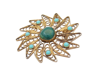 ISRAEL 925 Silver  Vintage Turquoise & Chrysocolla Pinwheel Brooch Pin BP10233
