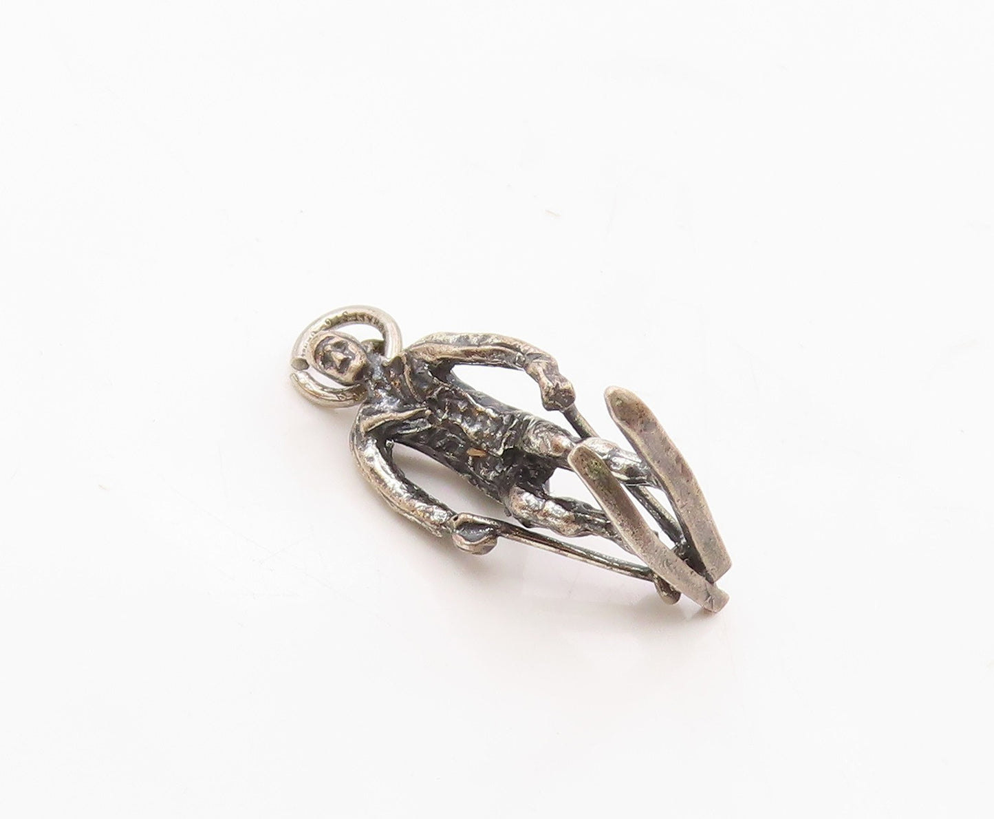 925 Sterling Silver  Vintage Petite Dark Tone Male Skiing Pendant  PT19576