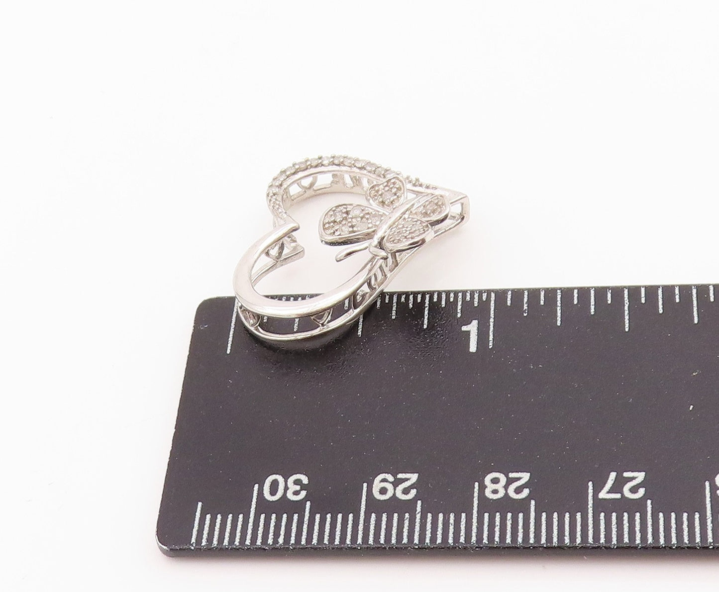 925 Sterling Silver Vintage Pendant Diamonds Butterfly On Cutout Heart  PT24264