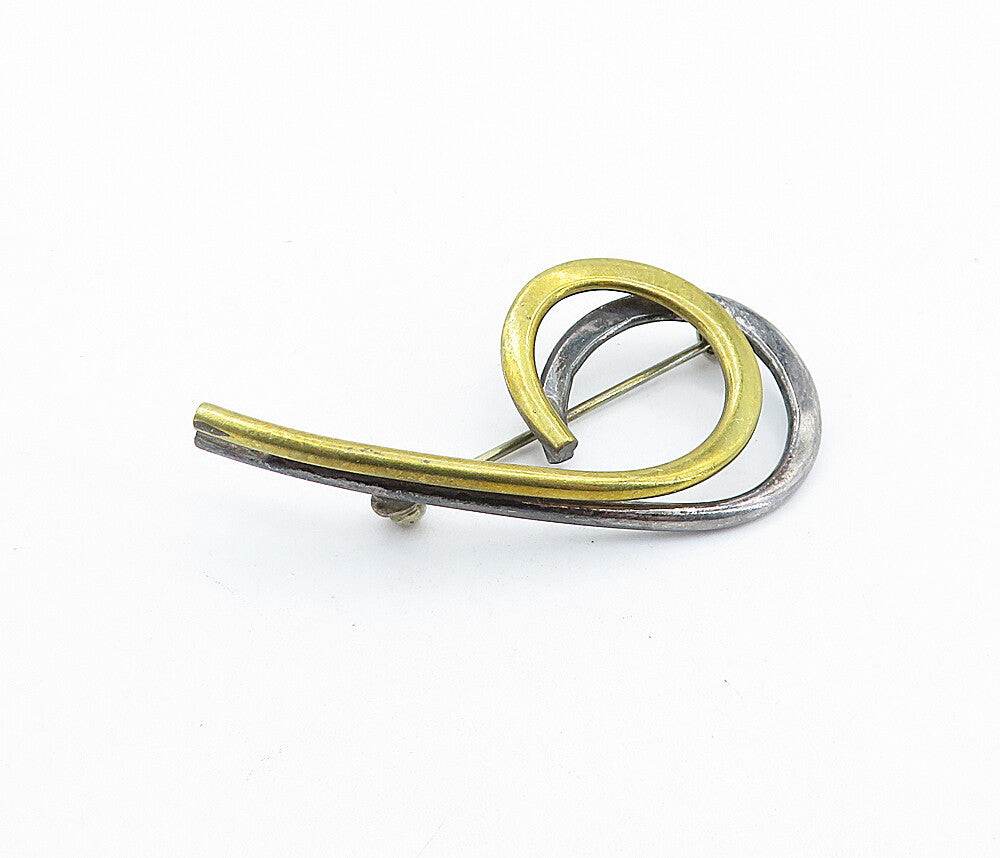 MEXICO 925 Sterling Silver  Vintage Two Tone Shiny Swirl Brooch Pin  BP2401