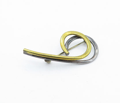 MEXICO 925 Sterling Silver  Vintage Two Tone Shiny Swirl Brooch Pin  BP2401