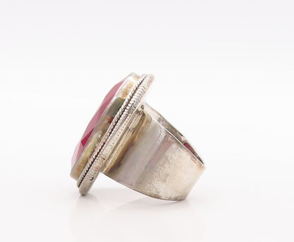 925 Sterling Silver Vintage Ring Large Oval Cut Red Gemstone  Sz 7.5  RG29524