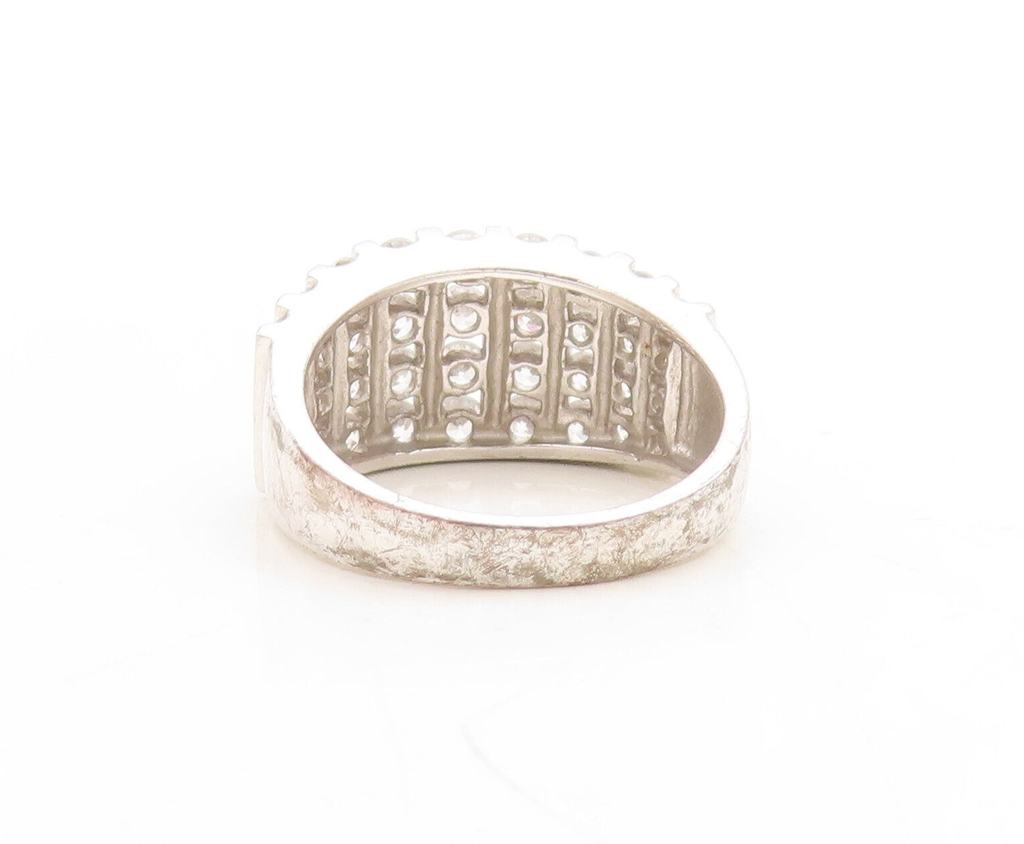 925 Sterling Silver Vintage Ring Solid Round Topaz Bands Inlay  Sz 7  RG31275