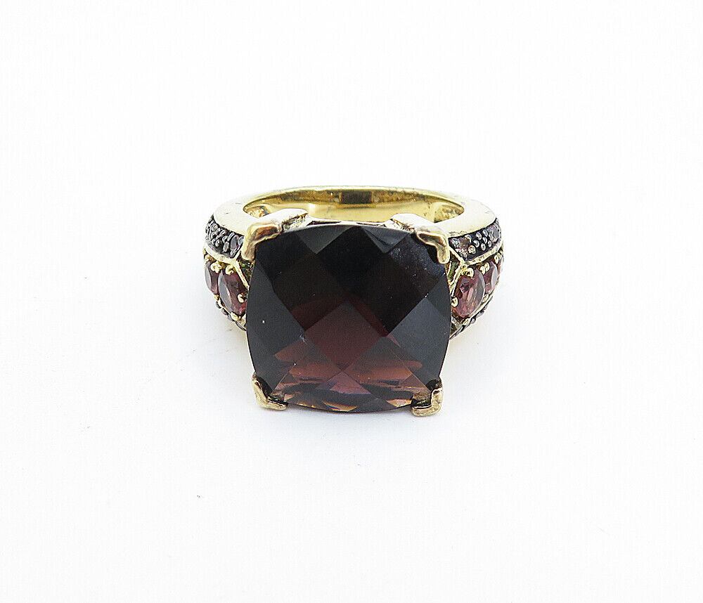 925 Sterling Silver  Faceted Smoky Topaz Gold Plated Cocktail Ring Sz 7 RG6068