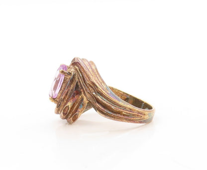 925 Sterling Silver Vintage Ring Gold Plated Designer Amethyst  Sz 6.5  RG31016