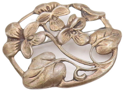 925 Sterling Silver Vintage Brooch Pin Antique Floral Design Carved  BP10939