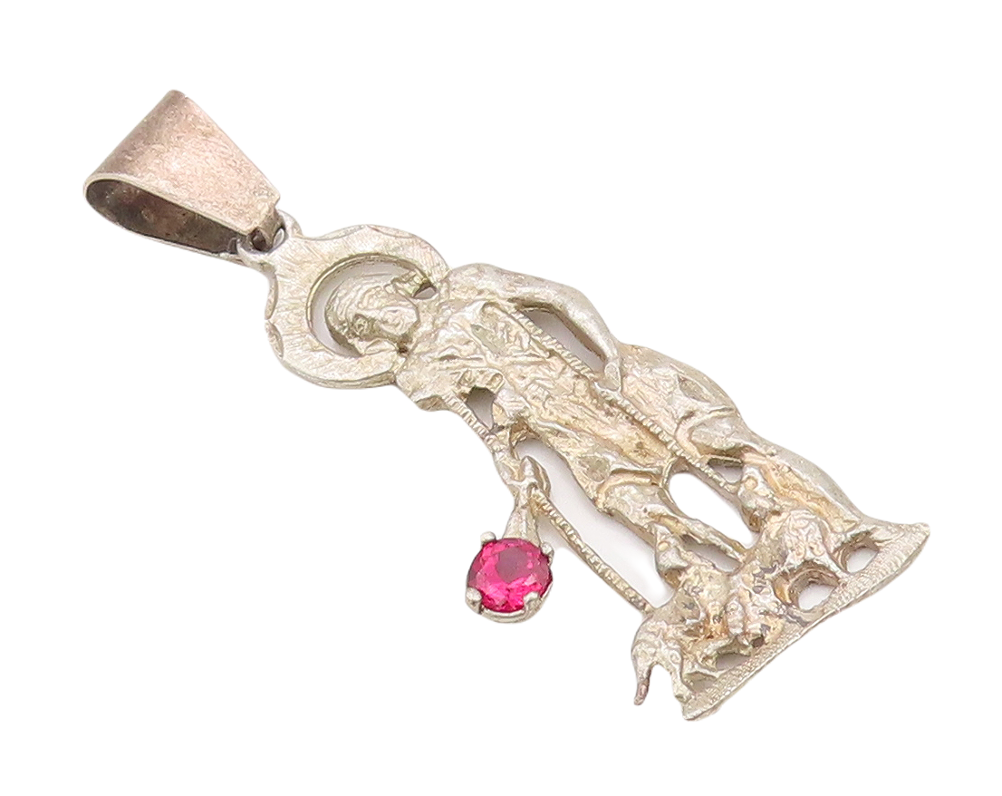 925 Sterling Silver Vintage Pendant Cutout CZ Jesus Playing With Dogs   PT23560