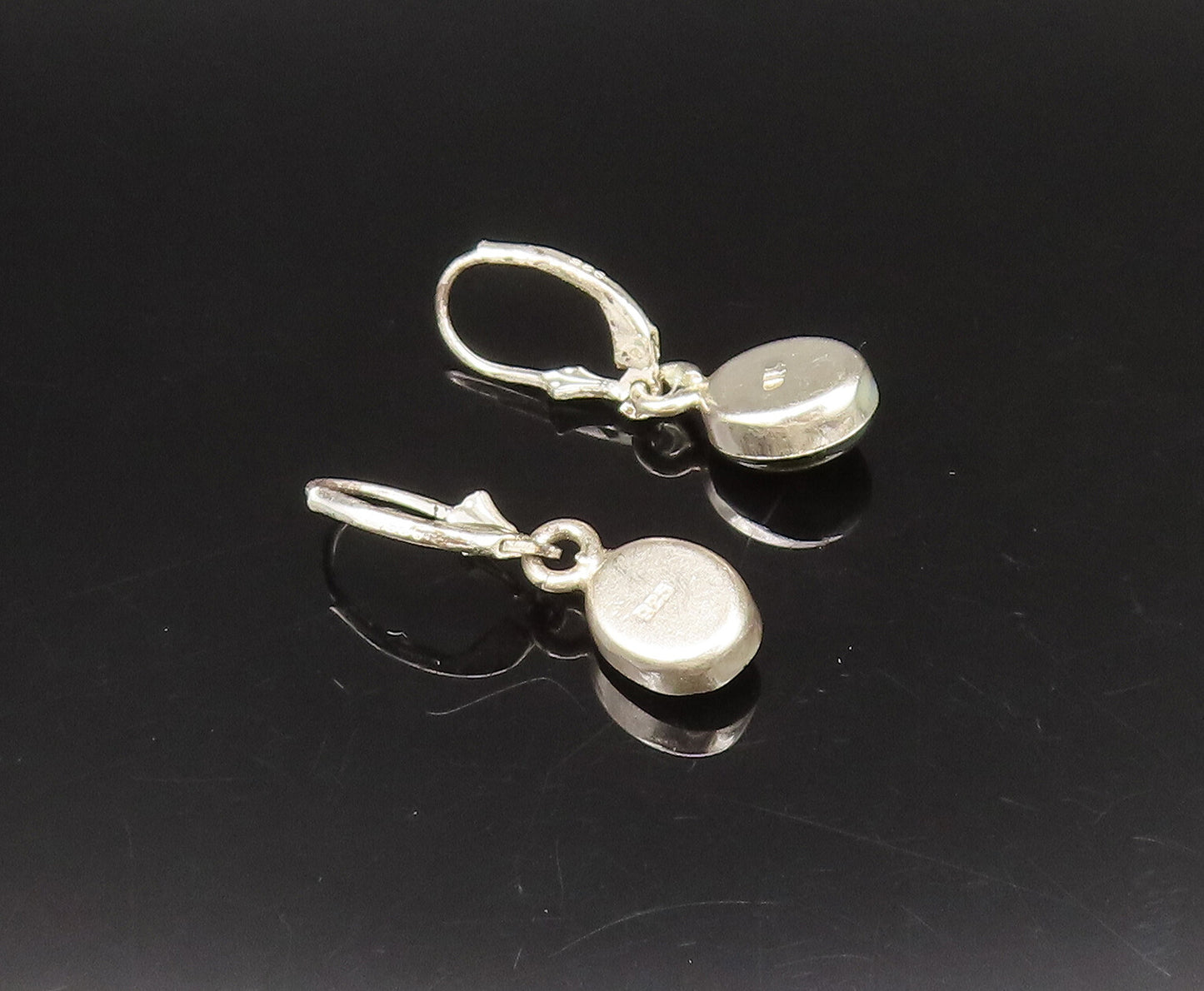 925 Sterling Silver  Vintage Fancy Floral Glass Art Dangle Earrings  EG12262