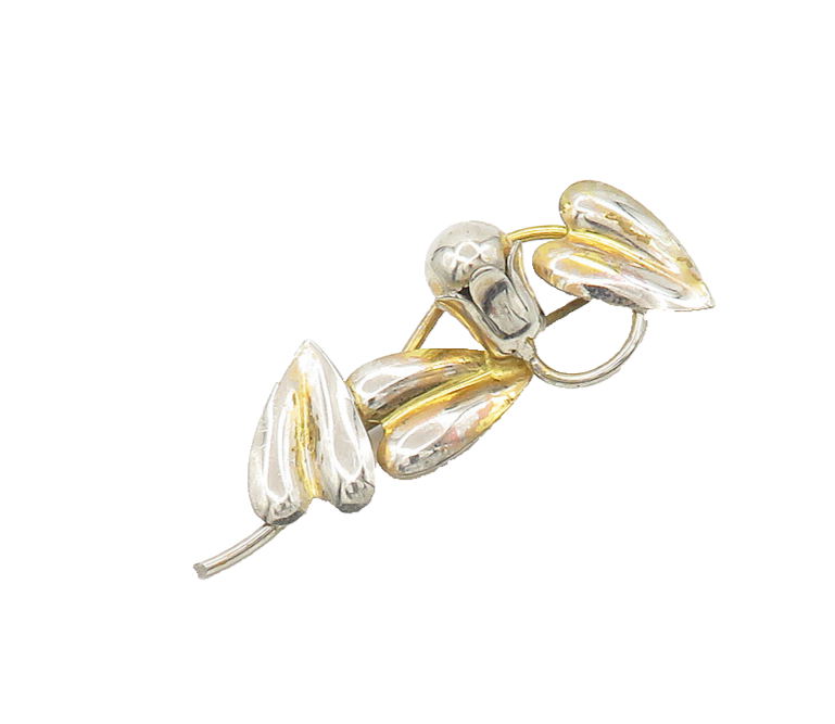 HANDLEBAR 925 Sterling Silver  Vintage Shiny Floral Vine Brooch Pin  BP7203
