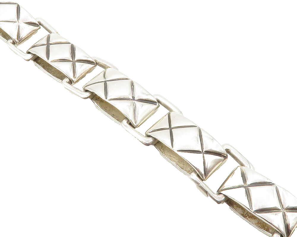 ZINA 925 Silver Vintage Shiny Criss Cross Etched Link Chain Bracelet BT5490