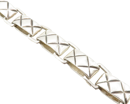 ZINA 925 Silver Vintage Shiny Criss Cross Etched Link Chain Bracelet BT5490