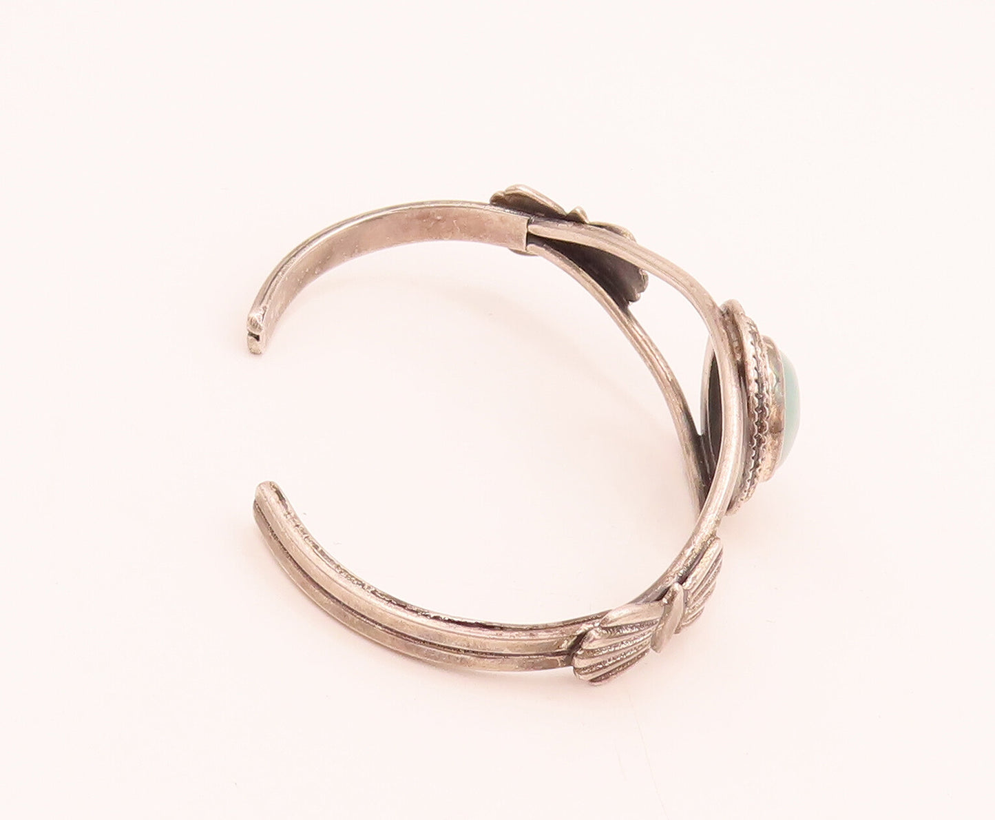 925 Silver Vintage Real Gemstone Carved Bow Split Cuff Bracelet BT10043