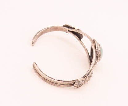 925 Silver Vintage Real Gemstone Carved Bow Split Cuff Bracelet BT10043