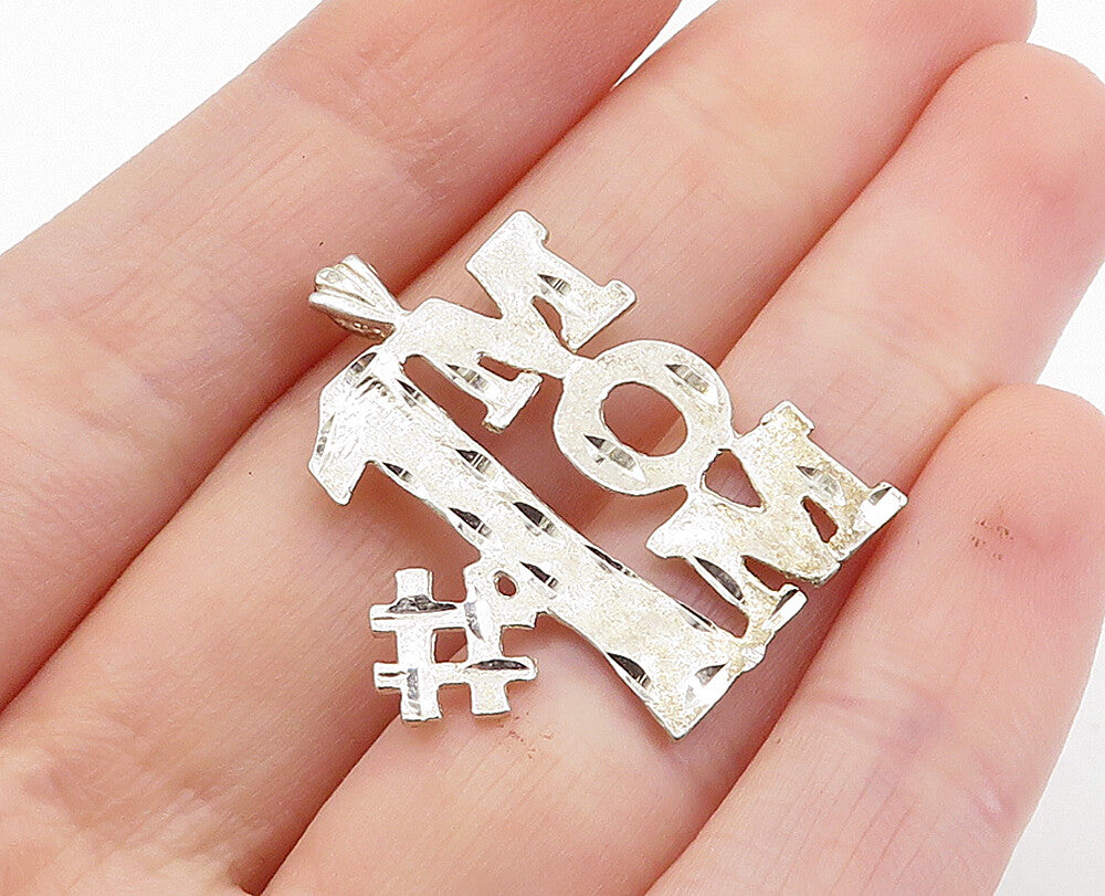 925 Sterling Silver  Vintage Shiny Diamond Cut Number One Mom Pendant  PT5152
