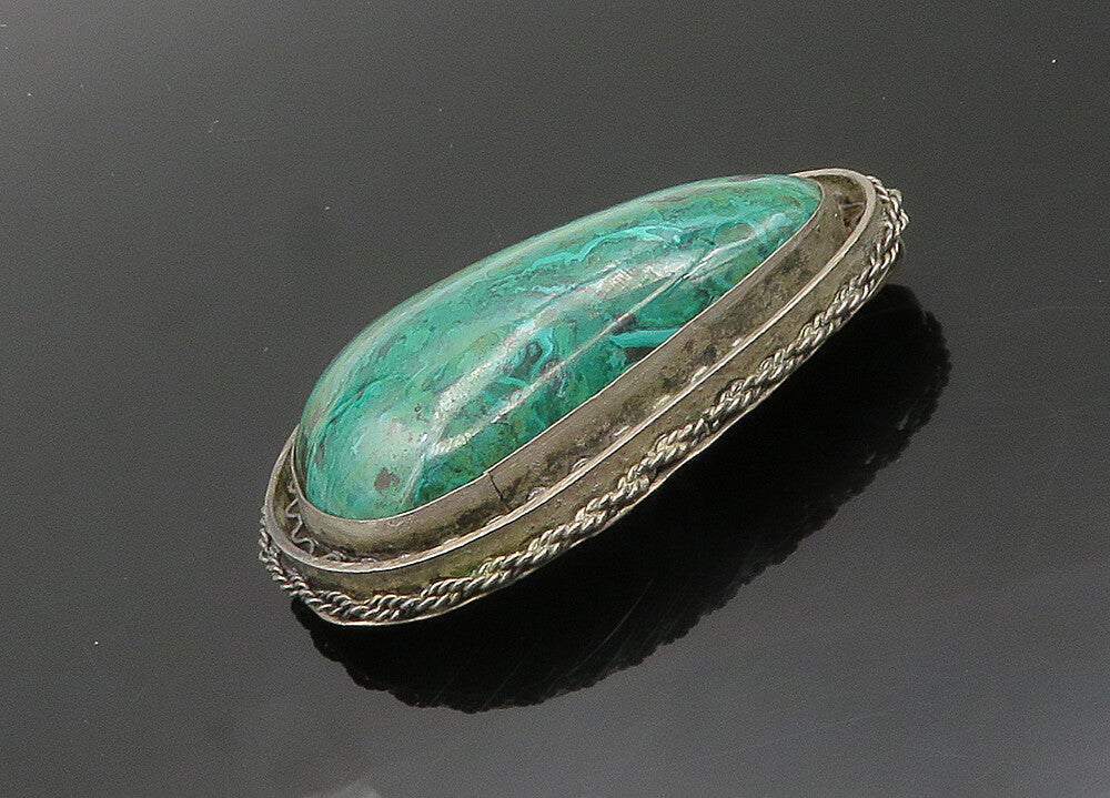 ISRAEL 925 Sterling Silver  Vintage Eilat Stone Twist Border Brooch Pin BP8072