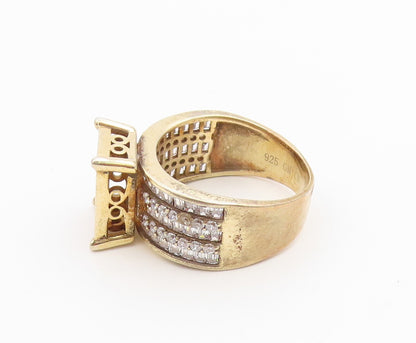 925 Sterling Silver Vintage Ring Gold Plated CZ Statement Band  Sz 9  RG36764