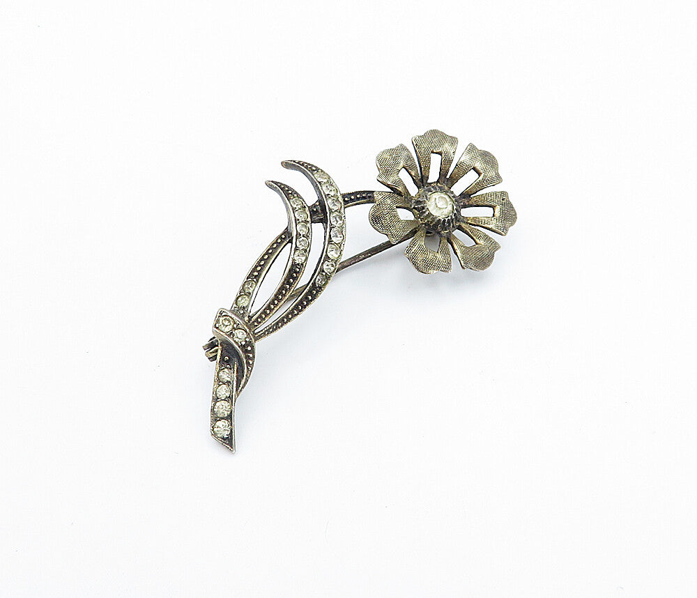 925 Sterling Silver  Vintage Topaz Dark Tone Single Flower Brooch Pin  BP1306