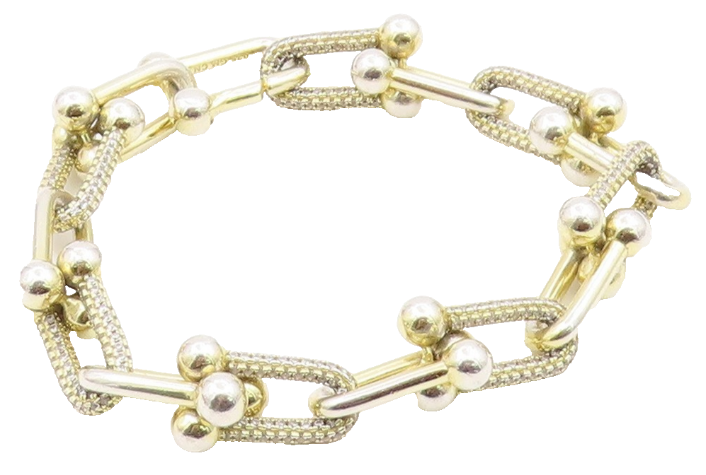 925 Sterling Silver Vintage Bracelet Gold Plated CZ Geometric U Link  BT12191
