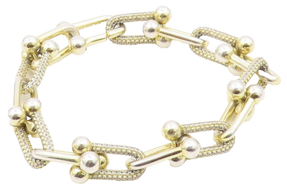 925 Sterling Silver Vintage Bracelet Gold Plated CZ Geometric U Link  BT12191