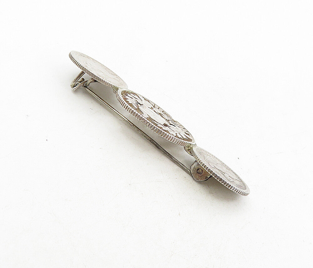 925 Sterling Silver  Vintage Antique Shiny Guatemala Coins Brooch Pin  BP3133