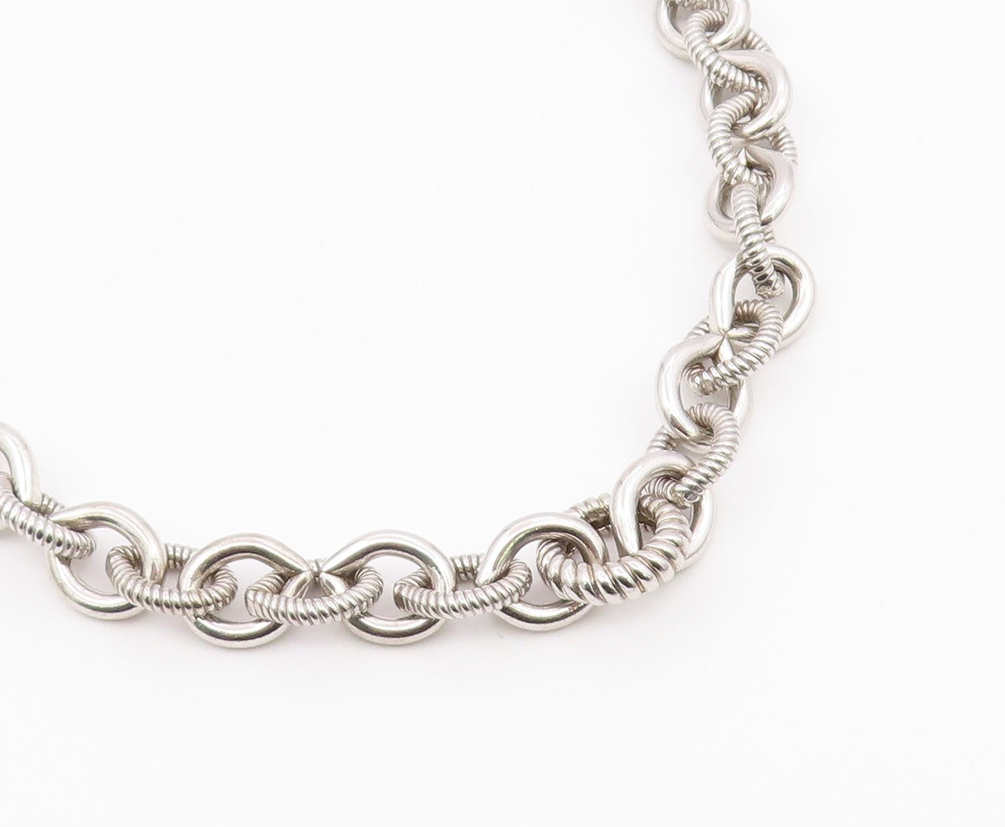 JUDITH RIPKA 925 Sterling Silver Vintage Polished & Ribbed Chain Necklace NE3922